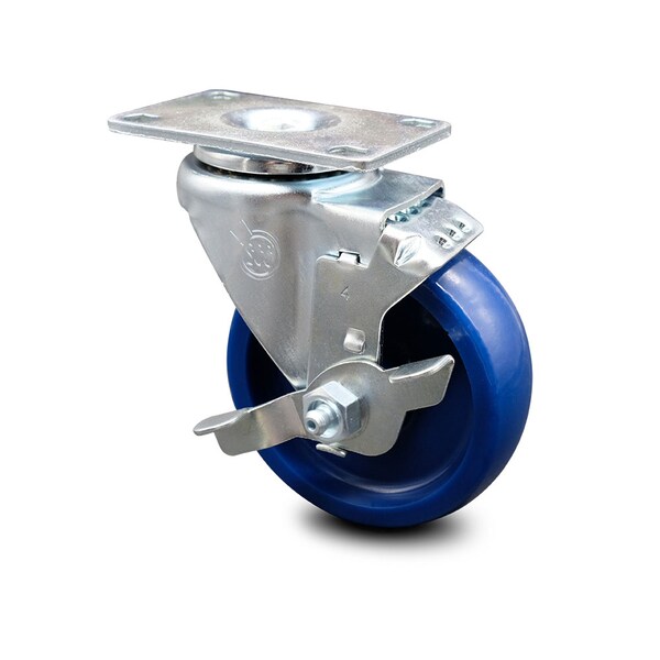 4 Inch Solid Polyurethane Wheel Swivel Top Plate Caster with Brake SCC